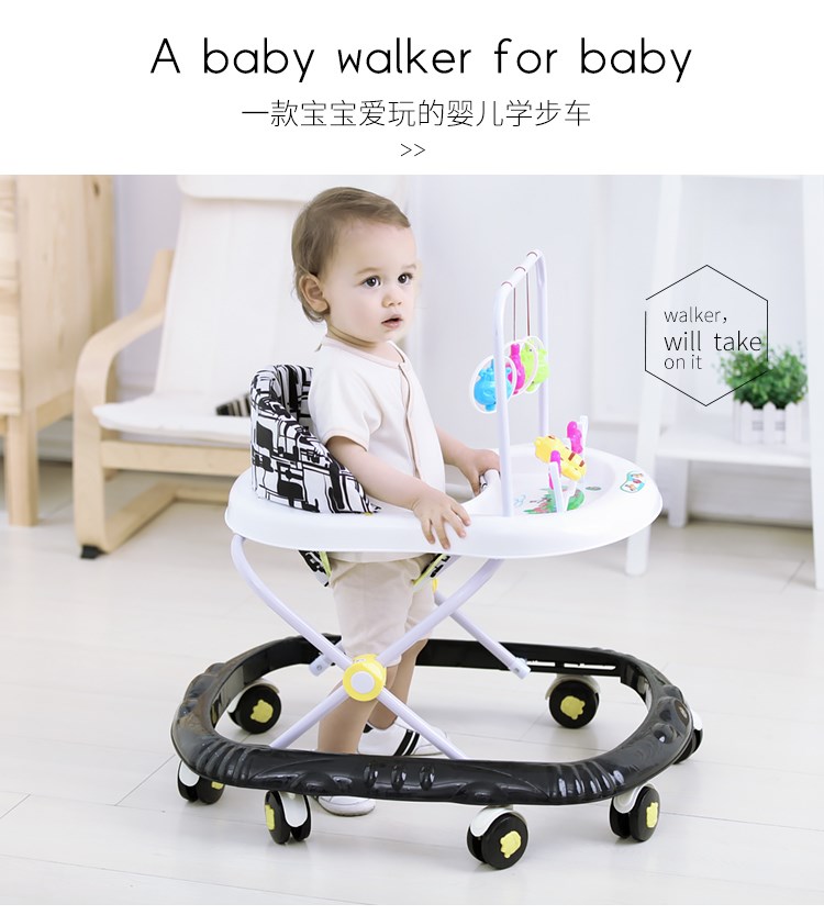 Xe đẩy trẻ em bé tập đi bộ đa năng chống rollover 6 / 7-18 tháng đẩy tay có thể ngồi gấp tập đi bộ ghế tập đi