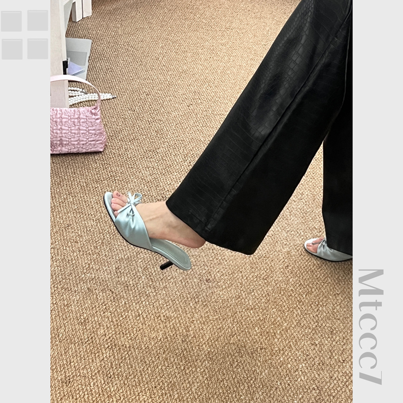 Mtccc7 Brand Creativity25 Sweet Bow-Knot Small Heel Slippers Round Toe Elegant Style Flip-Flops Mtccc7 Brand Creativity25 Sweet Bow-Knot Small Heel Slippers Round Toe Elegant Style Flip-Flops