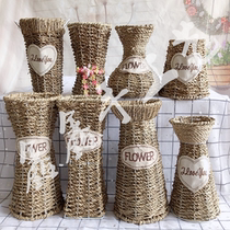 Purely hand-woven flower pots new straw woven vases pastoral scenery vases flower baskets succulent flower pot storage baskets