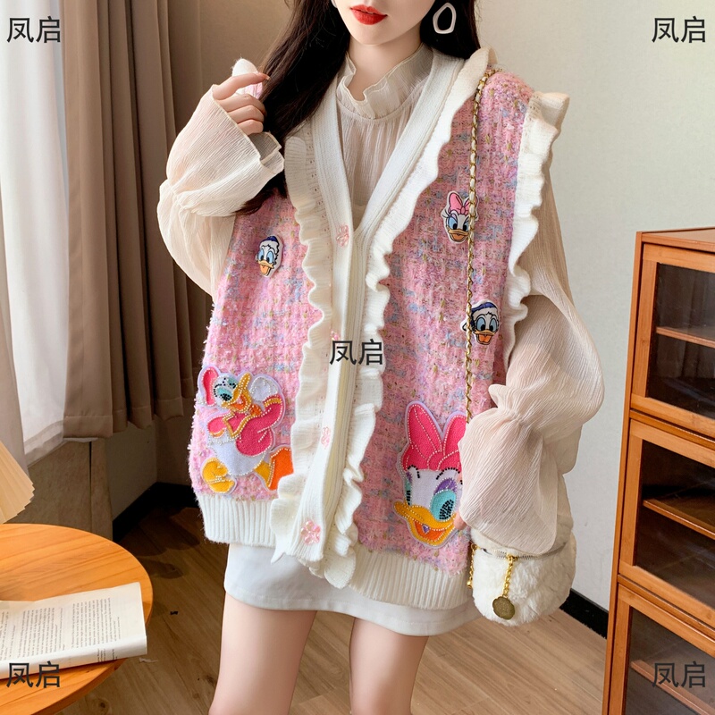 Sweet and Age-Reducing Cartoon Embroidered Knitted Vest for Women, New Autumn and Winter Style, Loose and Slimming, High-End Sweater Vest