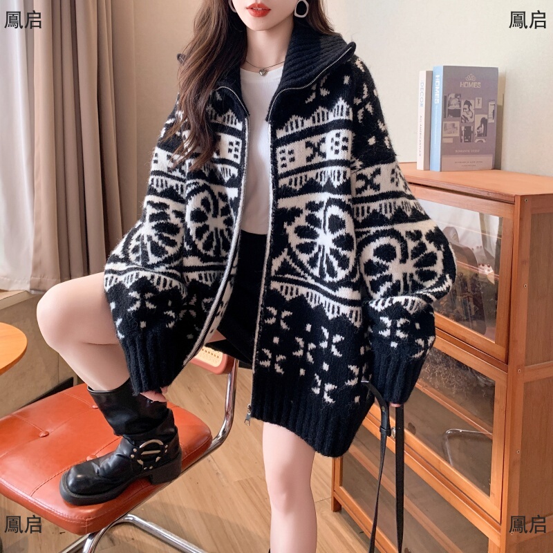 Plus-Size Women's Clothing 2025 Autumn and Winter New Style Loose and Lazy Style Thick Sweater Coat Slimming Versatile Knitted Cardigan Trendy
