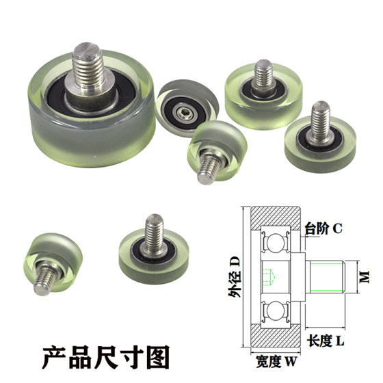 MSM 고무 코팅 베어링 304 스테인레스 스틸 나사 폴리우레탄 베어링 롤러 PU 고무 휠 가이드 휠 자동 휠