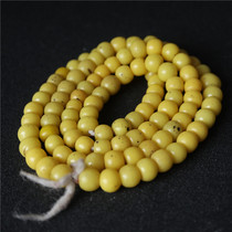 = Old = Tibetan lemon yellow old colored glaze Buddhist beads rosary hand string Tibetan ethnic wind hand-made old glass