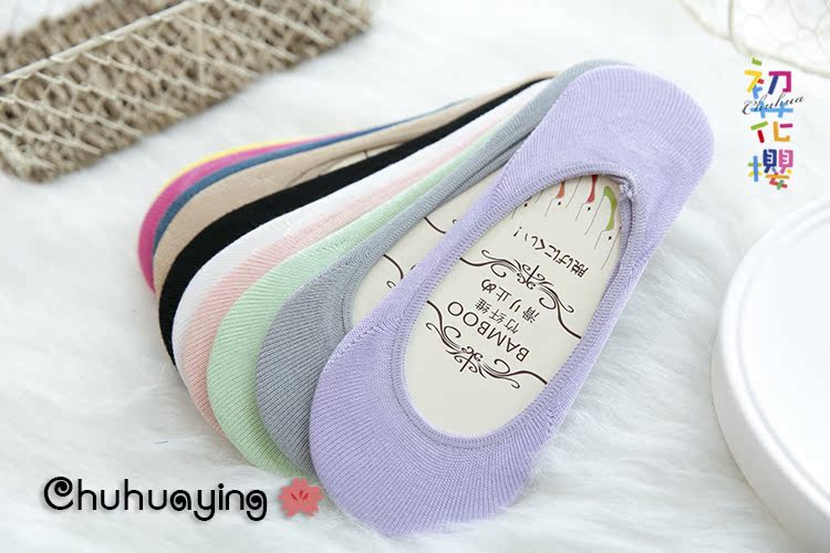 Hoa đầu tiên cherry sợi tre nữ mùa hè vô hình non-slip vớ ngắn phần mỏng nông miệng vớ cotton kháng khuẩn khử mùi thuyền vớ