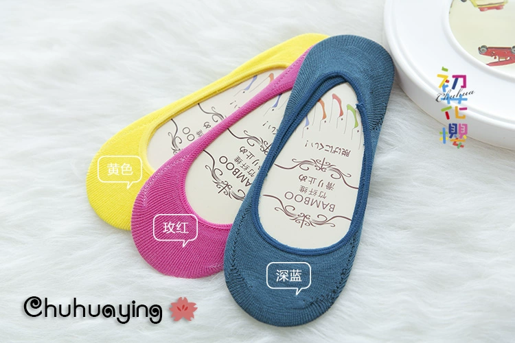 Hoa đầu tiên cherry sợi tre nữ mùa hè vô hình non-slip vớ ngắn phần mỏng nông miệng vớ cotton kháng khuẩn khử mùi thuyền vớ tất dài