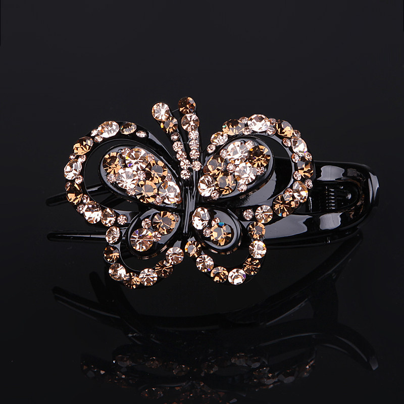 South Korea Large Butterfly Duckbill Clip Hair Trim Three Teeth Clip Disc Hair Water Drill Adult Grip Clip Elegant Full Drill Hair Clip Headwear