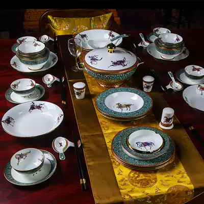 Jingdezhen high-grade bone China tableware set Court enamel horse bowl dish Wedding hotel club special tableware