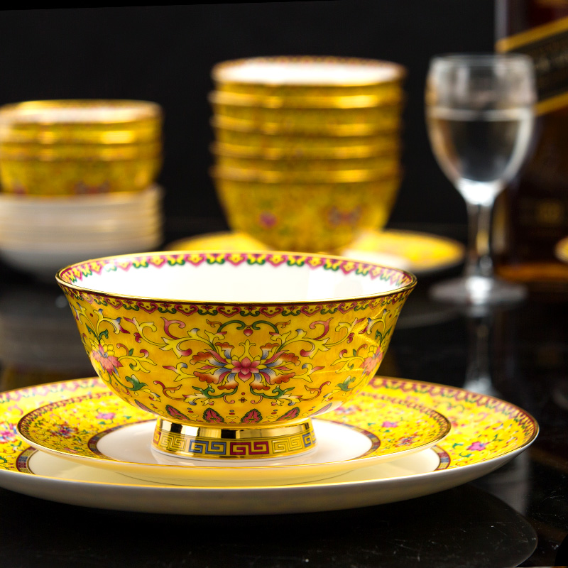 Jingdezhen Ceramics Royal enamel porcelain tableware 83 head dish set household marriage hotel will be porcelain