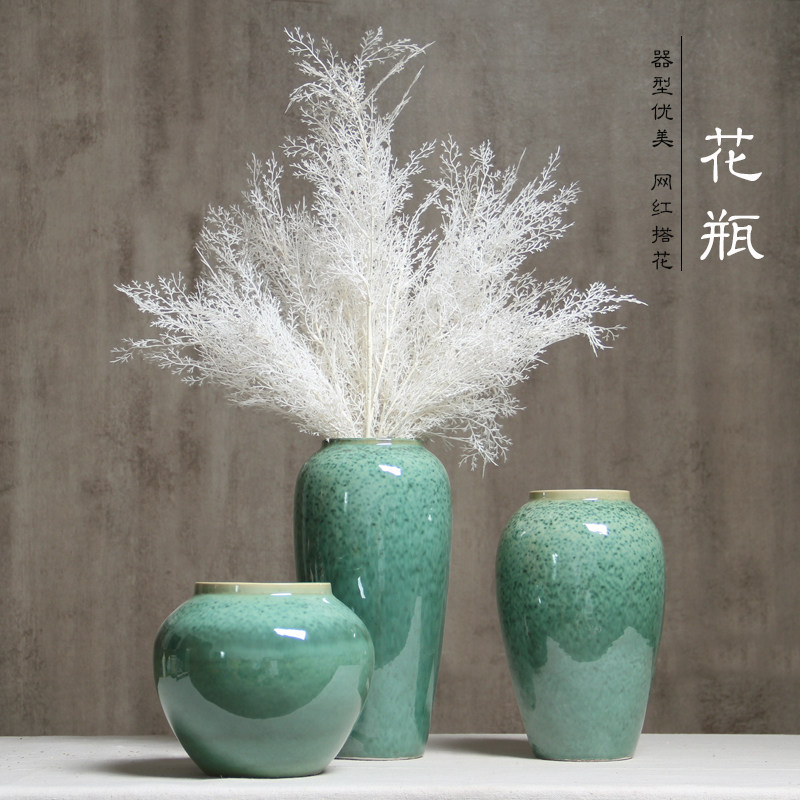 Jingdezhen ceramic countertop rough pottery large vase modern minimalist living room TV cabinet Chinese retro handmade pottery pot