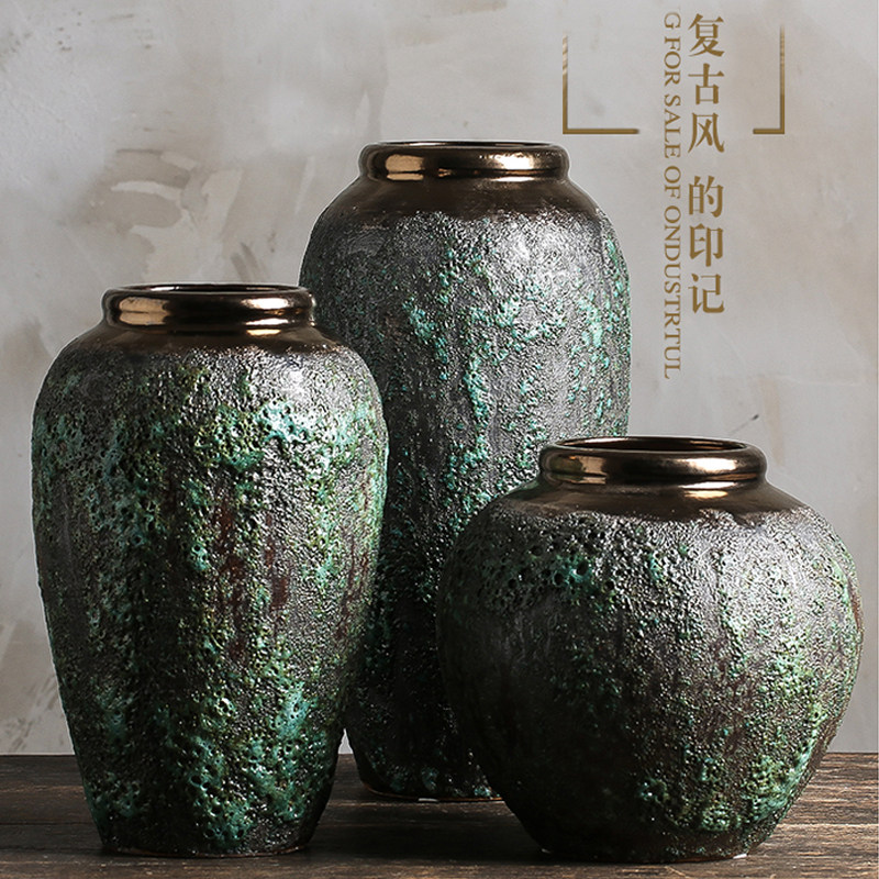Jingdezhen made old mage Laozhuang flower pot clay pot creative retro dry flower living room vase ceramic decoration
