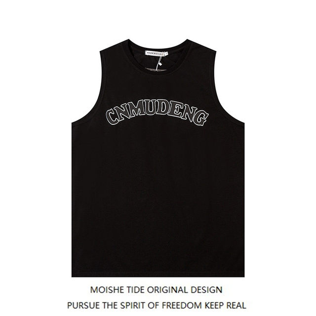 MOISHETIDE tide brand letter printing sleeveless T-shirt men and women loose ins hip-hop basketball sports sweat vest