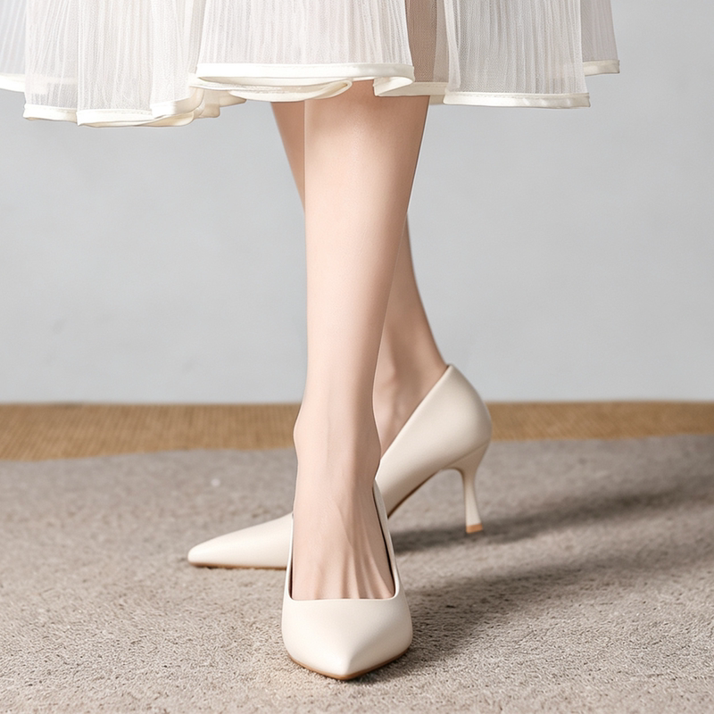 Off-White Wedding Dress High Heels, Stiletto Heels, Suitable for Art Exams, Hostess, Flight Attendant Style, Pointed Toe, French Style Single Shoes, Small Size Bridesmaid Shoes Off-White Wedding Dress High Heels, Stiletto Heels, Suitable for Art Exams, Hostess, Flight Attendant Style, Pointed Toe, French Style Single Shoes, Small Size Bridesmaid Shoes