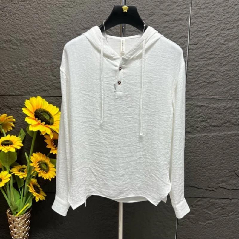 Spring and Autumn New Style Breathable Buttoned Thin Non-Iron Sweatshirt Simple Pullover Hooded Versatile Long-Sleeve T-Shirt