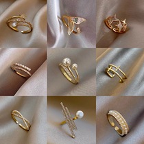 New ring female niche design fashion personality light luxury micro inlay cold wind index finger ring opening hand decoration