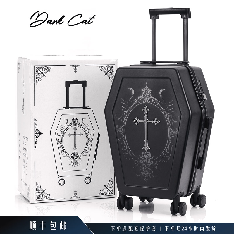 Gothic Style Coffin Suitcase Halloween Travel Suitcase Black Retro Trendy Luggage Personalized Dark Password Box Gothic Style Coffin Suitcase Halloween Travel Suitcase Black Retro Trendy Luggage Personalized Dark Password Box