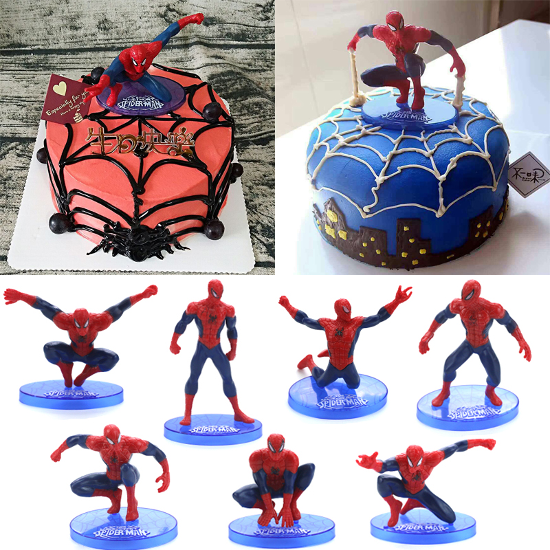 Spiderman Birthday Cake Decorations Set For Avengers 3d Toy Scene