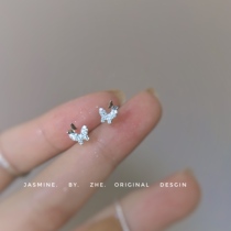 S925 sterling silver mini stud earrings full diamond butterfly simple and versatile earrings hypoallergenic non-fading stud earrings