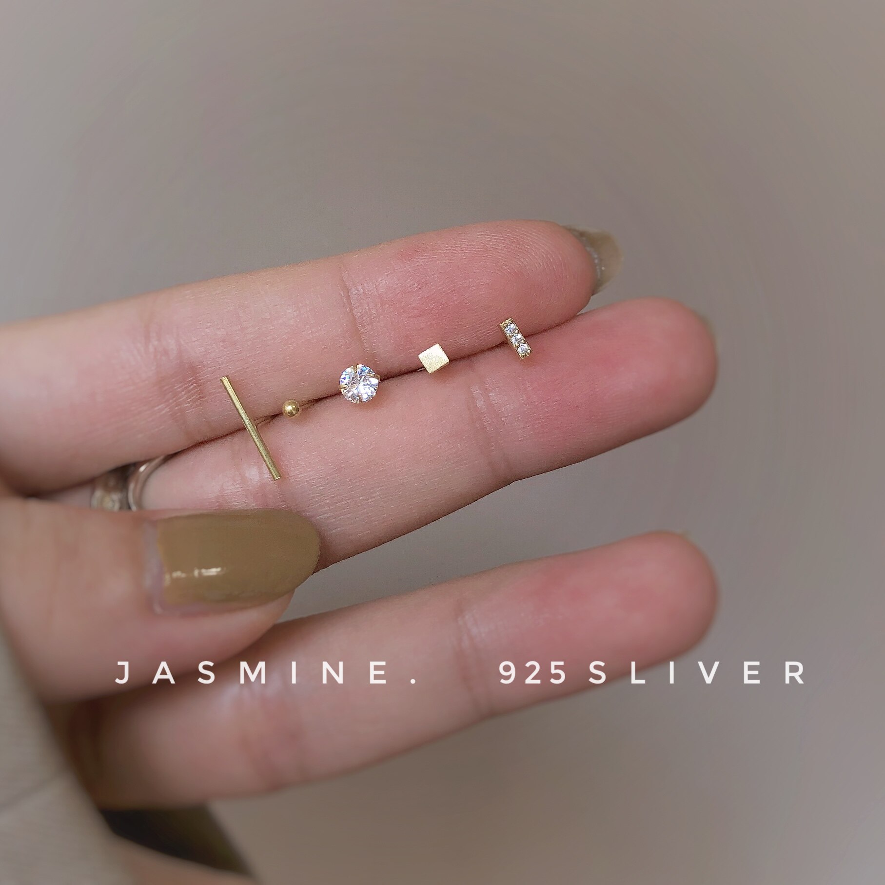 Sterling silver practical versatile five-piece set of ear needles Basic unlimited combination Sterling silver ear geometry ear bone nail