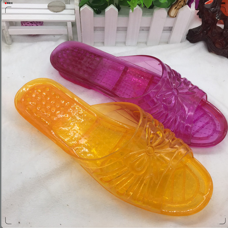 Pha lê dép nữ mùa hè mẹ nhà trong nhà tắm trượt khử mùi phẳng thạch trong suốt dép nhựa giày crocs nữ