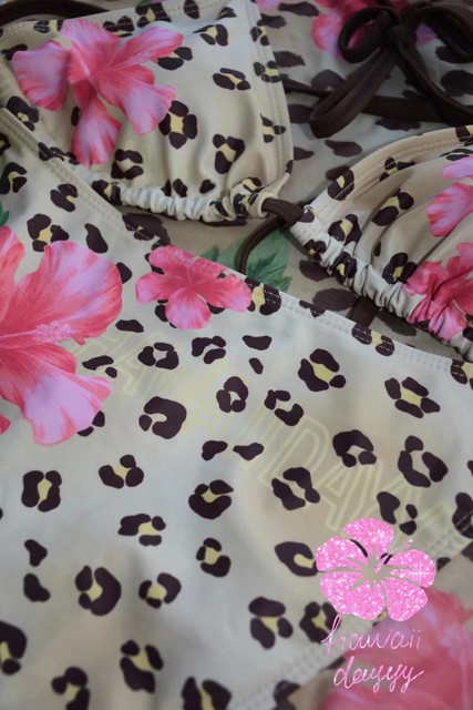 HawaiiDayyy ແບບຮາວາຍເຂດຮ້ອນ leopard ພິມ hibiscus ເກາະພັກຜ່ອນ bikini ຊຸດສາມຊິ້ນ
