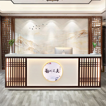 New Chinese bar counter Cashier Teahouse Foot bath health hall Front desk Retro solid wood restaurant counter Commercial reception desk