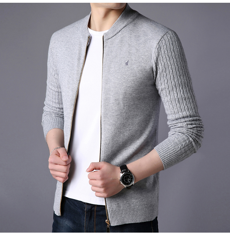 Playboy mùa xuân và mùa thu nam skinny cardigan màu rắn V-cổ đan đáy áo sơ mi nam thanh niên áo len ngoài áo len cổ cao nam