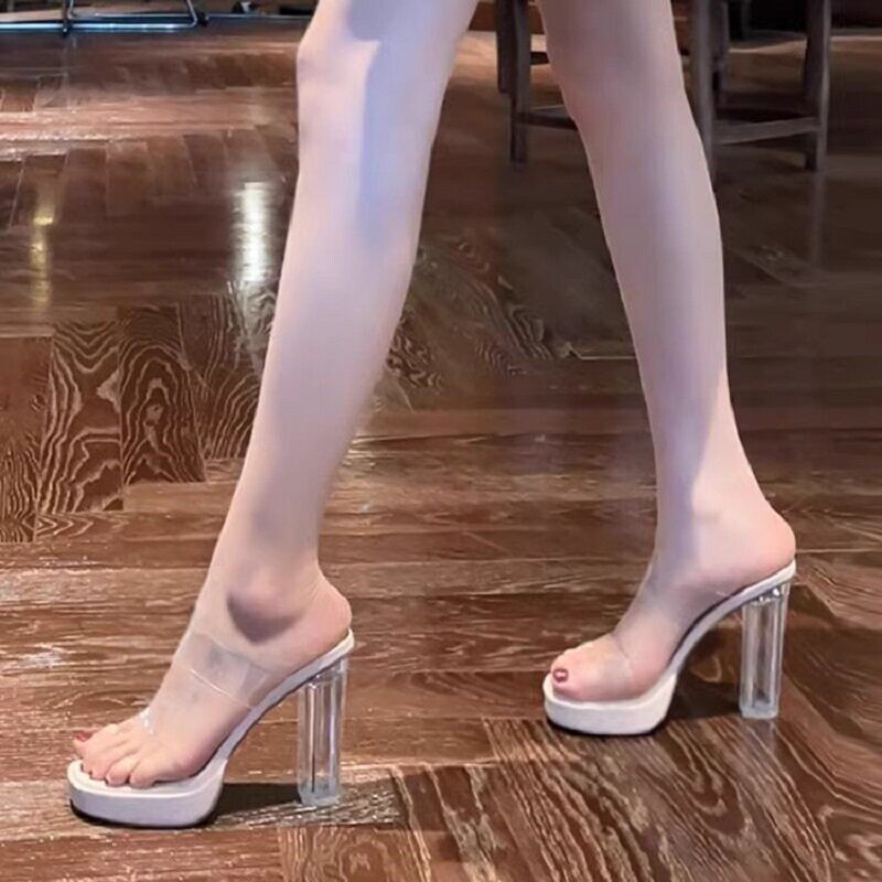 Transparent High-Heeled Shoes for Women 2026 New Model Socialite Summer Waterproof Platform Sandals with Thick Heels for Outdoor Wear Small Size 33