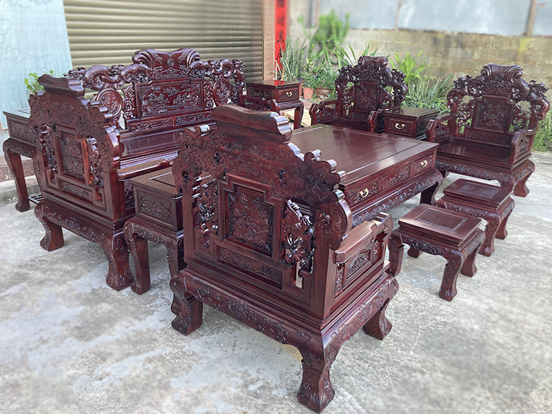 Махогани диван 高端中式国标红木雕花沙发缅甸花梨木酸枝色加厚飞天沙发茶几组合 OTHER