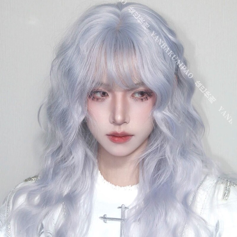 【Zhiyu】Yanba Kuai Cao Original White and Purple Korean-Style Water Ripple Atmosphere Daily High-Layered Long Curly Wig