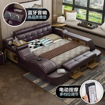 Tatami bed Master bedroom Modern simple multi-function Japanese solid wood leather bed Double bed 1 8m2m Nordic leather bed