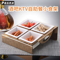 Bar ktv stainless steel fruit platter fruit plate Snack plate Creative grid snack dry fruit plate Sauce bowl gold