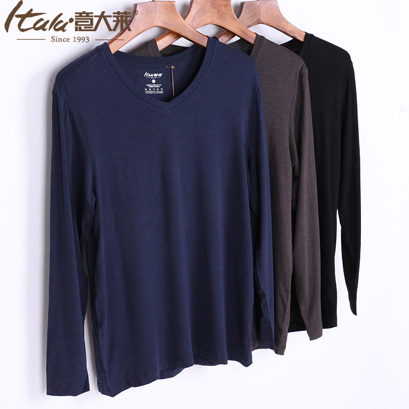 Yidalei men V - tie silk autumn wear thin warm underwear single piece of coat elastic men to play bottom line 9677