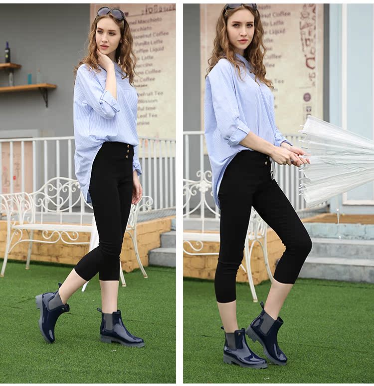 Giày mùa thu và mùa đông ngắn cho phụ nữ giúp đỡ người lớn thấp cộng với giày dép nhung cho sinh viên thời trang Châu Âu và Hoa Kỳ với giày cao su giày đi mưa nữ