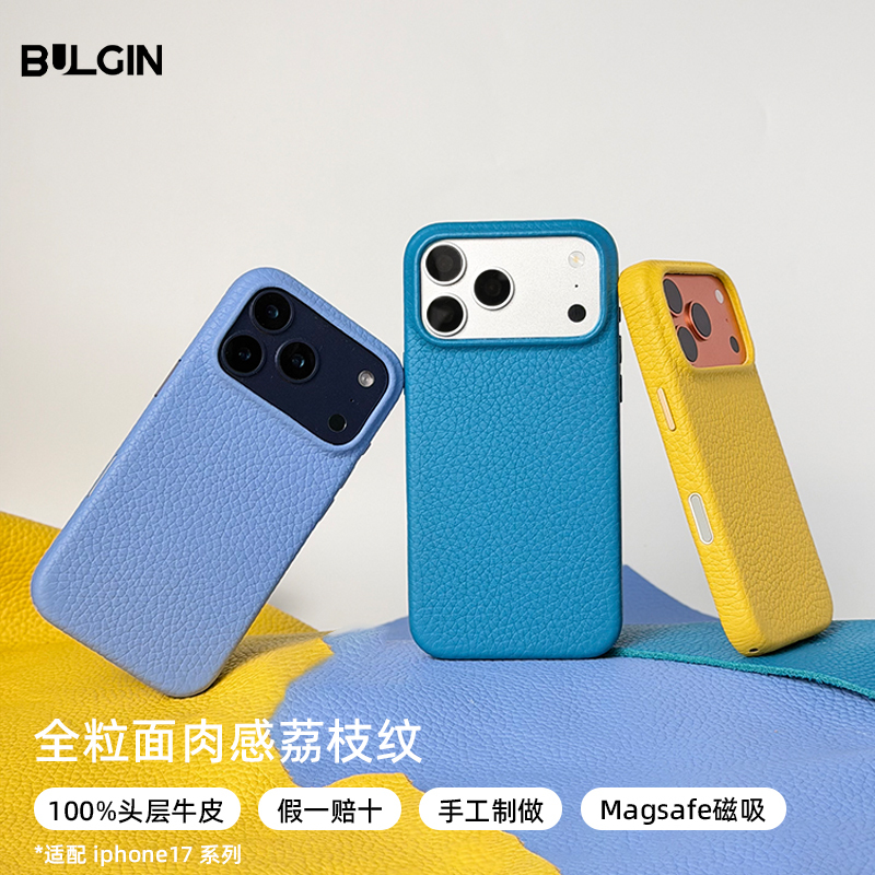 Bulgin Is Suitable for 17Promax Mobile Phone Cases, Apple's New All-Inclusive Iphone17Pro Leather Protective Case with Magnetic Ai Camera Button, 17Pm Leather Case with Lychee Pattern, High-End Feel for Men and Women
