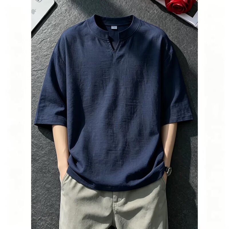 Old Money Style Linen V-Neck Short-Sleeved Men's Summer Thin Breathable Ice Silk Quick-Drying T-Shirt Cleanfit Regular Shoulder Half-Sleeve Old Money Style Linen V-Neck Short-Sleeved Men's Summer Thin Breathable Ice Silk Quick-Drying T-Shirt Cleanfit Regular Shoulder Half-Sleeve
