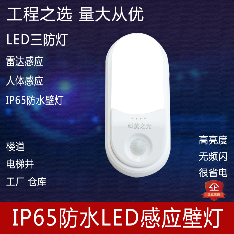 LED radar induction wall lights elevator well road building factory lighting IP65 waterproof human body induction lighting