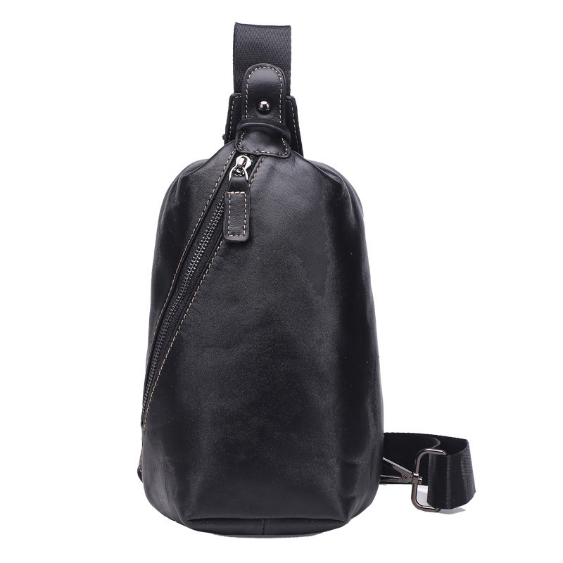 Genuine Leather Men's Shoulder Bag Chest Bag Fashion Top Layer Cowhide Chest Bag Casual Cylindrical Hanging Bag Waist Bag Outdoor Sports