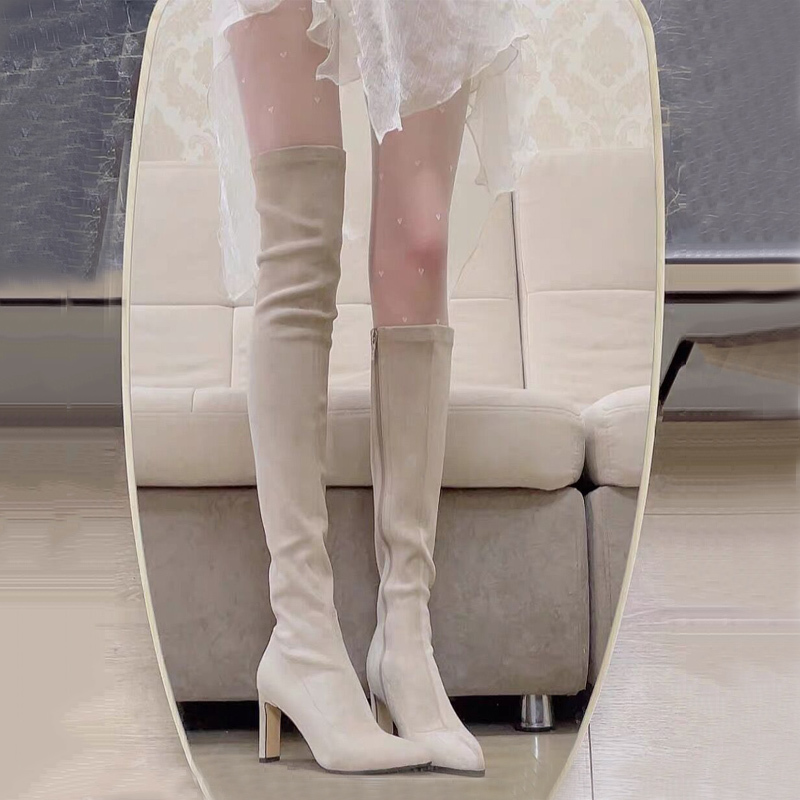 Omg! Korean Girl's Boots! High-Heeled Elastic Slim Boots That Make You Look Slimmer and Have Longer Legs, Over-The-Knee Boots
