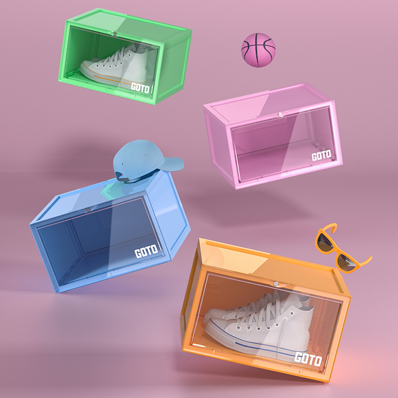 GOTO macarons transparent shoes box containing box blind box aj anti-oxide mesh red sneakers side opening collection shoes wall shoe cabinet