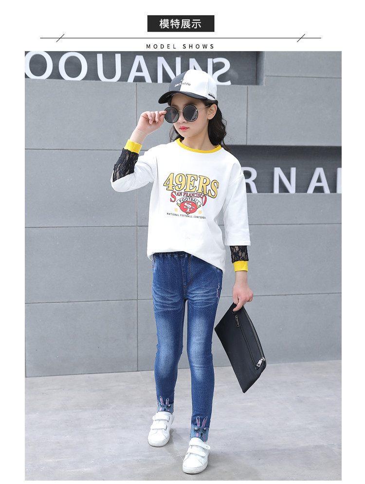 Trẻ em mặc quần mùa thu mới cho bé gái Hàn Quốc mặc quần jean trẻ em lớn cho bé quần dài chân dài quần sọc bé gái cao cấp