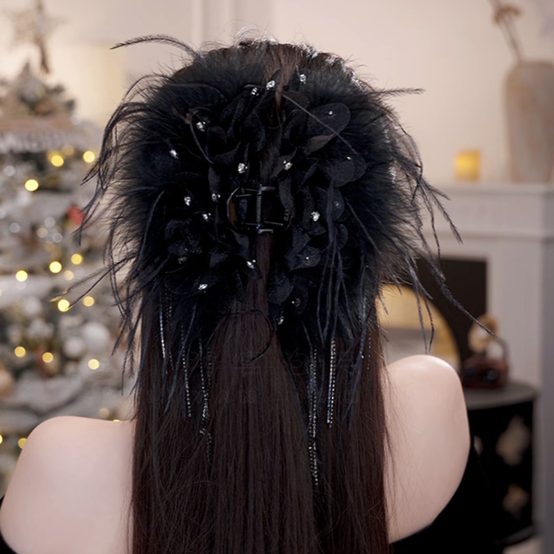 New High-End Trendy Feather Hair Clip with a Handmade Ancient Style, Super Fairy-Like Hairpin for the Back of the Head, Elegant and Graceful Claw Clip