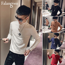 Autumn Winter Pure color half high collar sweater male body spirit small guy 100 lap long sleeve knit wire clothed handsome undershirt