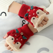 Christmas gloves winter female cute plus thicket cotton warm Korean students winter to overturn Lu fingers
