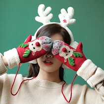 Glovely female winter Han Edition student warm plus thicker cotton plush anti-cold winter hanging neck cartoon Christmas