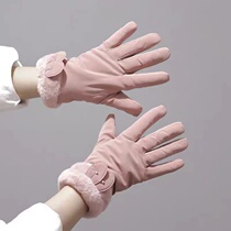 Japanese gloves winter feather cotton thickening cold and wind and winter play snow cute touch screen plus heat