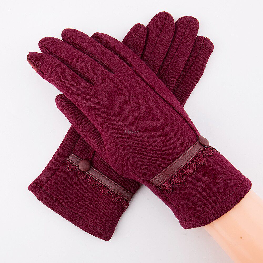 Korean version of autumn and winter plus velvet warm gloves ladies touch screen non-inverted velvet thickened cotton cycling gloves student gloves female
