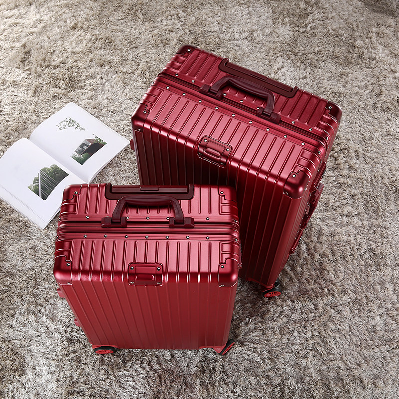 Wine red wedding suitcase trolley case female bride dowry box dowry leather box wedding suitcase password box