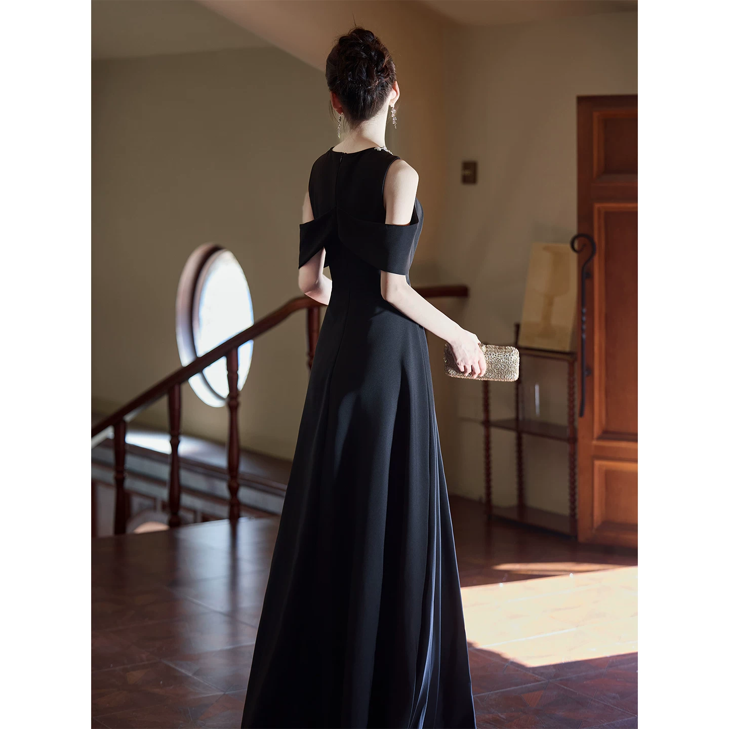 Elite black evening dress, high-quality style, french style
