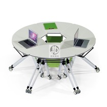 Conference table fan-shaped multi-function folding training conference table Classroom splicing training table Green table with wheels