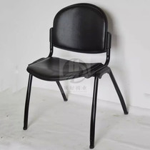 Simple Black conference chair all black leather office chair stacking staff chair backrest computer chair meeting chair four-foiled chair